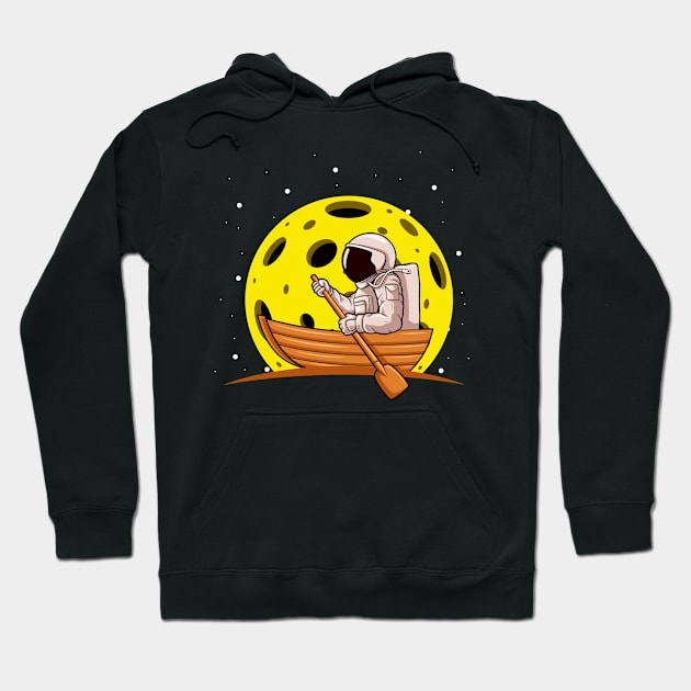 Astronaut Paddling In Boat with Moon In Space Hoodie by Foxxy Merch